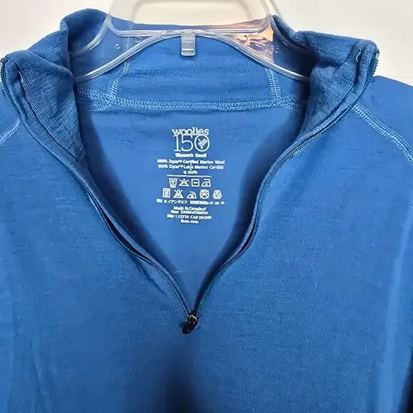 Women's Ibex Woolies 150 Blue 100% Merino Wool 1/4 Zip Pullover Top Size Small - Picture 3 of 5